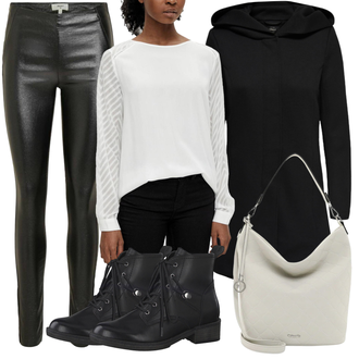 Outfit s Krémová/Bílá Halenkový Top/Halenka s Dlouhým Rukávem/Slip-on Halenka/Halenka se Stojatým Límcem/Kožená bunda pro muže/Crash blůza/Dětská hračka/Sportovní Halenka/Mušelínová Halenka/Blůza s nášivkou na lokti Object "Skvělý Basic Outfit"