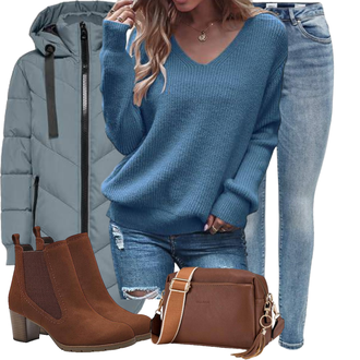 Outfit mit Braun/Dunkelbraun Leder Stiefelette/Lederjacke/Sommerstiefelette/Gefütterte Stiefelette/Chelsea Boot MARCO TOZZI "Modisches Winter Outfit"