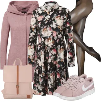 Langarm Button Down Midi Outfit mit Rot/Rosa BlusenKleid/HerbstKleid/Langärmliges Kleid/Langärmliges WinterKleid/Bedrucktes Kleid/SkaterKleid Only "Stylische Kombination für die Freizeit"