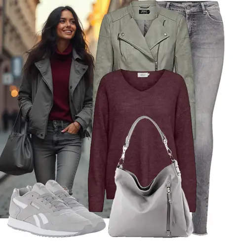 Grün/Dunkelgrün/Grau/Khaki/Braun/Beige Frühlingsjacke/Sommerjacke/Lederjacke/Motorradjacke/Jacke mit Seitlichem Reißverschluss/Kunstlederjacke/Bikerjacke Only kombinieren