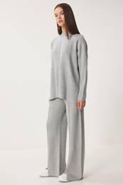 Happiness stanbul Women's Light Gray Stylish Knitwear Sweater Trousers Set