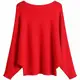 EDSTAR Damen Strickpullover Dolman Fledermausärmel Winter U-Boot-Ausschnitt Pullover Tops, rot, Einheitsgröße