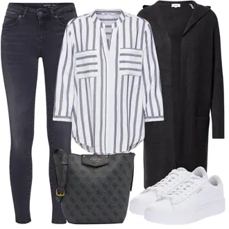 Herbst Outfit mit Dunkelblau/Grau Lederjacke/Biker Jeans/Sportschuhe/Regular-Fit Jeans/Slim Fit Jeans/Leder Schuhe/Sweatjeans/Thermojeans/Herren Lederjacke/Winterjacke/Jeansjacke/Jacke Mit 3/4 Ärmel/Jacke mit Seitlichem Reißverschluss/Merinojacke/Kurze Jeansjacke/Frühlingsjacke/Nachhaltige Jacke/Übergangsjacke/Uniformjacke Noisy may "Frühlings Outfit"