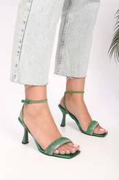 Women's Bella Emerald Green Metallic Single Strap Heeled Shoes