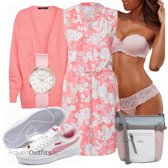 Outfit mit Rosa/Beige/Blau Kleid Große Größe GAP "Leichte Frühlings Outfits"