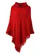 Ferand Damen Kapuzen Poncho mit Häkelborde, Cape für Frauen aus Strickmaterial mit Zierfransen, Rot