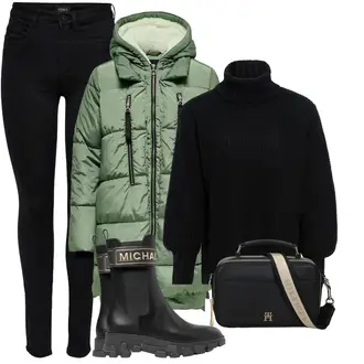 Winter Outfits Short sleeves met Donkergroen/groen Zomer Donsjack/Puffer Jas/Donsjas/Winter Parka/Winterjas Only "Outfit voor de winter"