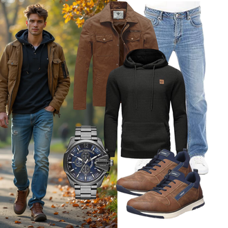 Wolle-seide Outfit mit Braun/Khaki/Dunkelbraun Sommerjacke/Lederjacke/Frühlingsjacke/Herbstjacke/Cordjacke/Shirtjacke/Militärjacke/Wachsjacke WenVen "Freizeit Outfit"