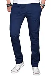 A. Salvarini Herren Designer Chino Stretch Stoff Hose Chinohose Regular Slim mit Elasthananteil AS024 [AS-024-Dunkelblau-W32 L34]