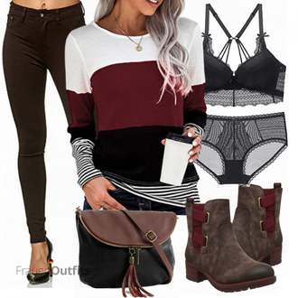 Outfit mit Dunkelbraun/Bordeaux/Braun/Grau/Dunkelrot SommerStiefelette/Chelsea Boot/Leder Stiefelette/Winter Stiefelette/Flache Stiefelette/Lederjacke/Gefütterte Stiefelette Rieker "Herbstlicher Look"