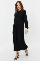 Pearly Black Waist Aerobin Woven Dress