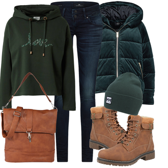 Samt Outfit mit Dunkelblau/Dunkelgrün/Türkis/Grün Steppjacke/Herbstjacke/Kastenjacke/Cordjacke/Crop Jacke/Kurzjacke/Daunenjacke/Außergewöhnliche Jacke/Kapuzenjacke/Puffer Jacke/Wendejacke/Nachhaltige Jacke/Samtjacke/Winterjacke Only "Praktischer Look"