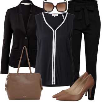 Outfit mit Schwarz Hose Große Größe/Leggings Große Größe/High Waist Hose/Strick Legging/Paperbag Hose/Steghose VERO MODA "Outfit für die Konferenz"