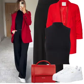 Outfit sa Crna/Tamnoplava Skraćena majica bez rukava/Majica S Visokim Okovratnikom/Muške cipele/Pleteni top/Top Bez Rukava Edited "Proljetni Outfit"