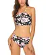 Damen Split Badeanzüge Blumendruck Streifen Bikini Neckholder Bademode Push up Swimsuit Zweiteilige Schwimmanzug für Sommer, Farbe: Blumen 2, Gr. M/EU 38-40