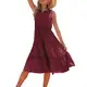 EBTOOLS Einfarbiges Sommerkleid, lockeres ärmelloses Kleid, fließendes Kleid mit Rundhalsausschnitt, Rüschennähte, hautfreundlich und atmungsaktiv(S-Weinrot)