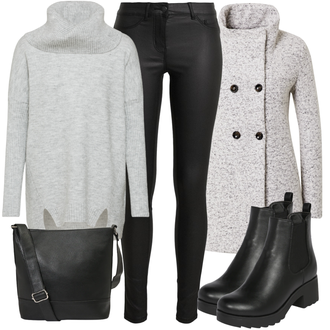 Wasserfall-Ausschnitt Outfit mit Grau/Braun/Beige Bouclé Mantel/Strickfleece Mantel/Strickmantel/Wollfleece Mantel/Wintermantel Wollmantel Only "Outfit Für Den Herbst"