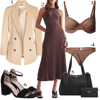 Elegantiškas apranga su Pilka/Tamsiai ruda/Ruda Suknelė willa "Pestrofarebný jesenný outfit"Look: Klasika, Elegantiškas, Old Money, Per Daug apsirengęs, Besiūliai
