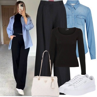 Outfit sa Crna Obični top/Pleteni top/pletena košulja/Duga košulja/Majica dugih rukava/Party Top/Košulja top VERO MODA "Proljetni Outfit"