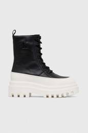 Usnjeni nizki kornji FLATFORM LACE UP BOOT LTH enski, rna barva, YW0YW01110