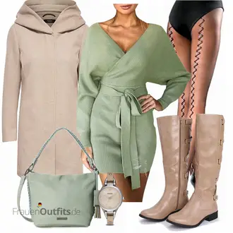Trachten Outfit mit Beige/Braun/Khaki/Grau Kapuzenmantel/Kaschmir Mantel/Lodenmantel/Leichter Mantel/Wintermantel Wollmantel/Strickmantel/Wollfleece Mantel/Strickfleece Mantel Only "Only jacke"Look: Overdressed, Smart Casual, Kuschel, Casual, Trachten, 60er, Edel, Uni, Mom, Old Money, Maritim, Moderne