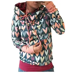EVAEVA Frauen Druckplatten Bluse Pulli Kapuzenpulli Langarm-Sweatshirt-Pulli mit farbenfrohen Muster Damen Hoodie Bedrucken Pullover Kawaii Kapuzenpullover Oversized Oberteil