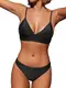 CUPSHE Damen Bikini Set Triangel Bikini Bademode Low Rise Brazilian Gerippter Zweiteiliger Badeanzug Swimsuit Schwarz M