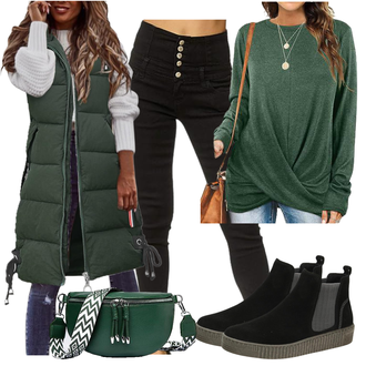 90er Outfit mit Dunkelgrün/Grün Sportrucksack Duohropke "Trendiges Herbst Outfit"Look: Western, Elegant, Sexy, Vintage, Sportlich, Oversize, Löwe, Outdoor, 90er