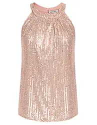 GRACE KARIN Pailletten-Neckholder-Tops für Damen, ärmellos, elegant, glitzernd, Tank-Camisole Tops, Party, Club, Cocktail-Weste, Shirt, Roségold, Mittel