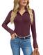 For G and PL Damen Langarm Pullover V-Ausschnitt Violett Oberteile Fit T-Shirt Top mit Taste für Herbst Winter M