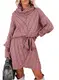 SIDEFEEL Damen Elegant Strickkleid Pullover Kleid Einfarbig Langarm Pulloverkleid Casual Langarm Winterkleid Rollkragen Strickkleid Für Herbst Winter Mit Gürtel S-XL