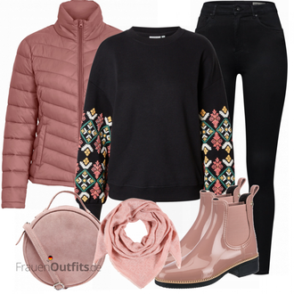 Outfit mit Schwarz Lederjacke/Cord Legging/High Waist Legging/Strick Legging/Gefütterte Leggings/Lederjacke/Thermohose/Treggings/Warme Leggings/Biker Jeans/Thermojeans VERO MODA "Cool für die Freizeit"