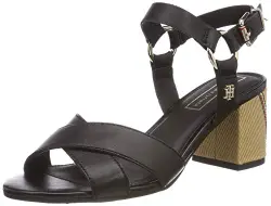 Tommy Hilfiger Damen Elevated Leather Heeled Sandal Plateausandalen, Schwarz (Black 990), 38 EU