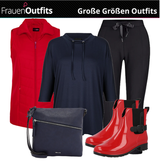 Outfit mit Rot GummiStiefel/Lederjacke Tom Tailor "Freizeit Outfit für Mollige"