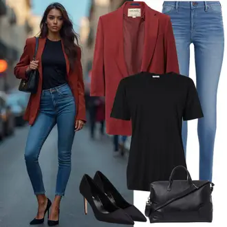 Schicke Outfits mit Rot/Dunkelrot/Braun Große Größe Mantel/Boyfriend Blazer/Oversize Blazer cita maass by about you "Summer Outfits"