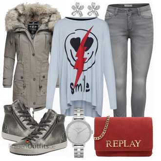 Outfit mit Grau Sneaker Geox "Geox STIEFELETTEN"