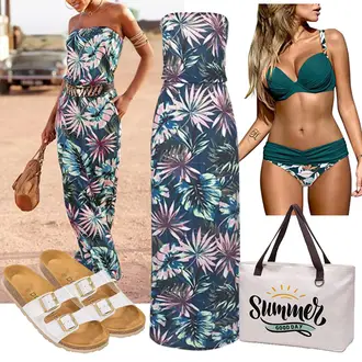 Outfit mit Grün/Blau/Orange/Rosa Strand-Tunika/Strandtuniken/Kaftan/Strand-Accessoire/Beachwear SEBOWEL "Sommer Bekleidung"