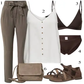Lyocell Outfit sa Siva/Bež/Kaki/Smeđa Paperbag Hlača/Hlače od muslina VERO MODA "Ljetni outfiti"