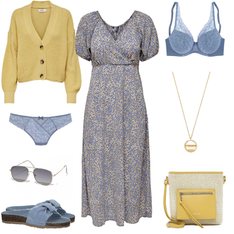 Festlich Outfit mit Fliederfarben/Grau/Lila/Blau Herbstkleid/Französisches Kleid/Maxikleid/Nicki Kleid/Bedrucktes Kleid/Puffärmel Kleid/Standesamt Kleid/Kleid Standesamt-gast/Sommerkleid/Vintage Kleid/Wickelkleid Only "Weiblicher Alltagslook"Look: Rap, Boho, Elegant, Hippie, Mom, Old Money, Overdressed, Vintage, 80er, Festlich