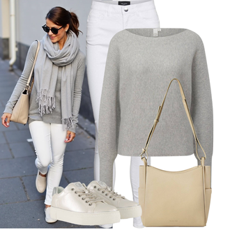 Chique Outfit met wit/Crème Jeans met Split/Slip-on Jeans/Enkellaars/Korte Jeans/Dames 7/8 Lengte Jeans/Capri Jeans VERO MODA "Lente Outfit"Look: Smart Casual, Elegant, Simpel, Premium, Klassiek, Naadloos, Casual, Chique, Jaren 50, Glamoureus, Met transparantie