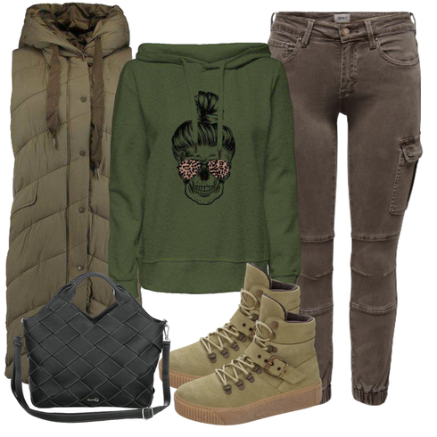 Khaki/Dunkelgrün/Braun/Dunkelbraun/Grau Biker Jeans/Herren Lederjacke/Cargojeans/Girlfriend Jeans/Sweatjeans/Tapered-Jeans/Slim Fit Jeans/Knöchelstiefel/T-Shirt Only kombinieren