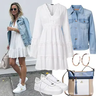 Basic Outfit sa Bež baguette vrećica/Torba preko ramena/Torba Za Preko Ramena/Mala Torbica/Torba za rame/Torba za pisma/Torbica Tommy Hilfiger "Proljetni odjevni komplet za slobodno vrijeme"