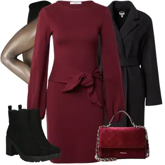 Stiefel Outfits mit Rosa/Bordeaux/Lila/Dunkelrot Kleid Große Größe/Kleid mit Gürtel/Herbstkleid/Langärmliges Winterkleid/Langarm Etuikleid/Standesamt Kleid/Pulloverkleid/Rollkragenkleid/Winter Strickkleid About You "Perfekt Für Den Herbst"