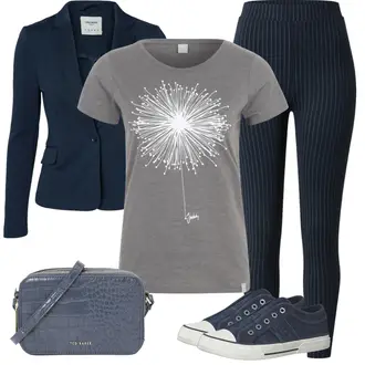 Gestreift Outfit mit DunkelBlau/Blau Hose High Waist Legging/Cord Legging/Strick Legging/Gefütterte Leggings/ThermoHose/Treggings Edited "Freizeit Outfit"