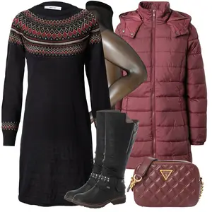 Sportlich Kommunion Outfit mit Rot/Bordeaux/Rosa/Dunkelrot Kapuzenjacke/Winter Parka/Winterjacke/Langjacke/Daunenjacke/Herbstjacke/Puffer Jacke About You "Modisches Winter Outfit"look: Kuschel, Oversize, Sportlich, Uni, Kommunion