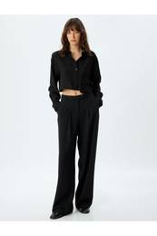 Long Sleeve Crop Shirt Loose Fit Viscose Fabric