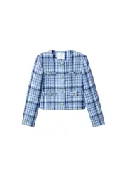 MANGO Strickjacke ''''clara'''' nachtblau / hellblau / weiß