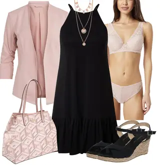Outfit mit Schwarz/Rot Neckholder Kleid/Hochgeschlossenes Kleid/Jerseykleid/Midikleid/Vokuhila Kleid/Kleid Mit Rüschen/Etuikleid/Ärmelloses Kleid Edited "Schickes Sommer Outfit"