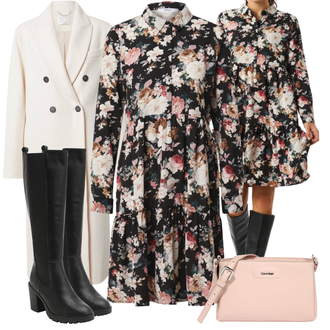 Langarm Button Down Midi Outfit mit Rot/Rosa BlusenKleid/HerbstKleid/Langärmliges Kleid/Langärmliges WinterKleid/Bedrucktes Kleid/SkaterKleid Only "Cooles Winter Outfit"