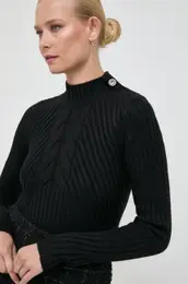 Pulover s primesjo volne ženski, črna barva